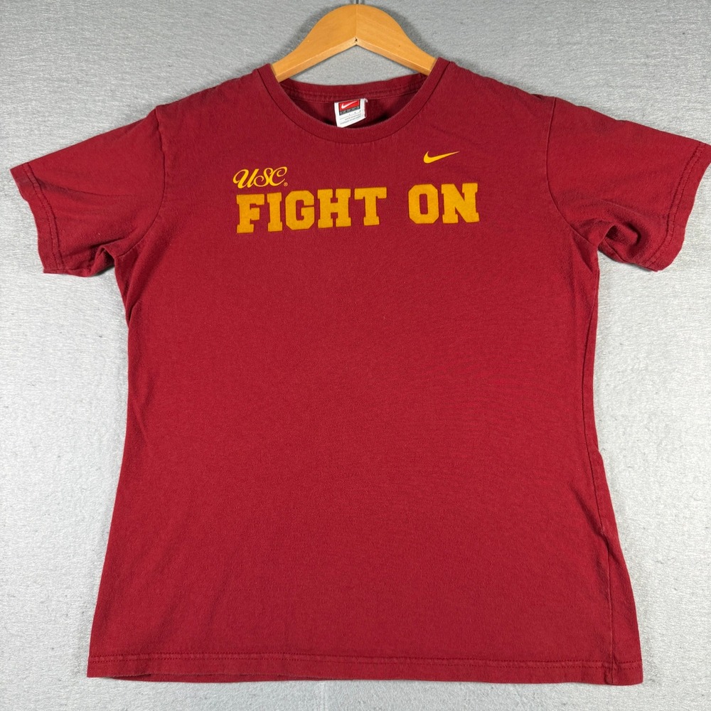 Vintage Nike Team USC Trojans Fight On Graphic T-Shirt Red Gold Women Large